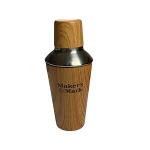 Maker’s Mark Woodgrain Cocktail Shaker Barware Stainless Steel Wood Look 8.5”